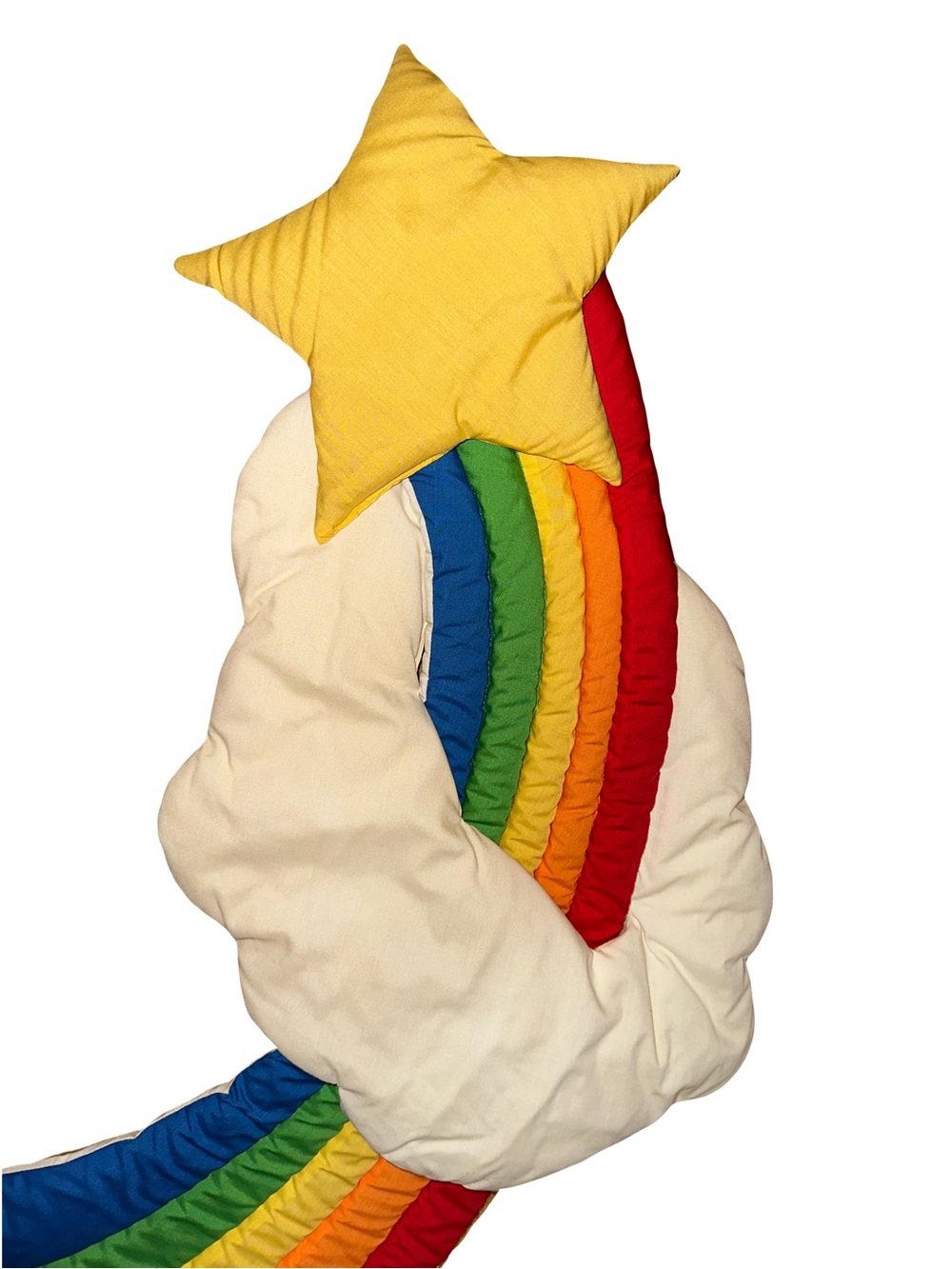Vtg 80s Quilted Rainbow Shooting Star Wall Hanging - Picture 2 of 7